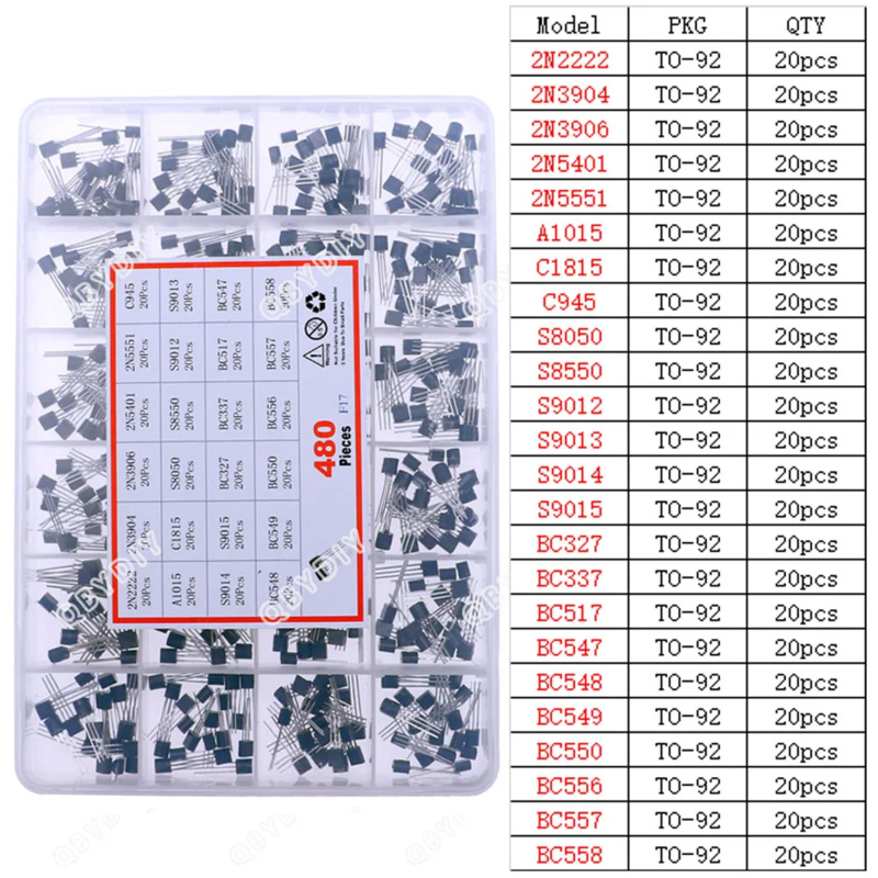 Mosfet Transistor Set - 480Pcs 24 가지 유형 NPN PNP